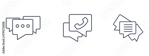 Modern communication icons for websites and apps show message, call, and document options for instant user access, enhance design with clean, simple symbols