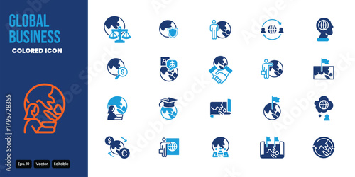 Global Business colored icon set vector design good for web and mobile app