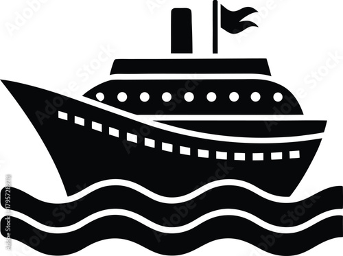Minimalist Black and White Ship on Water Icon