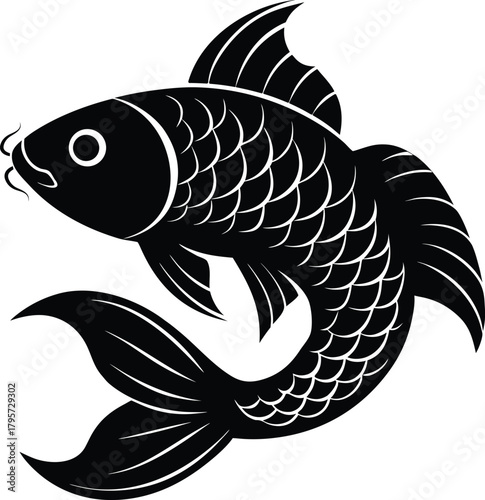 Stylized Black and White Koi Fish Vector Illustration