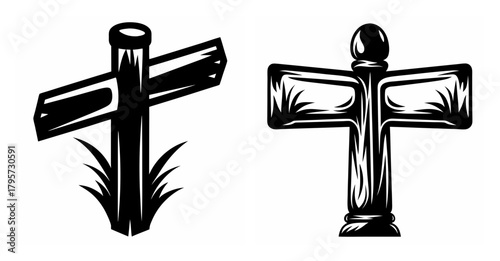 Vintage style black and white directional signposts showing paths and destinations