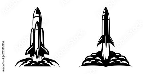 Iconographic rocket launch sequence representing space exploration and countdown beginnings