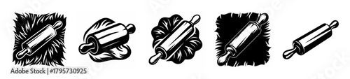 Collection of five vintage style rolling pin icons perfect for baking and kitchen graphics