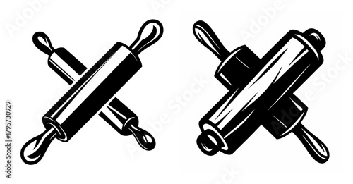 Two crossed rolling pins emblematic of baking and culinary arts rustic design element