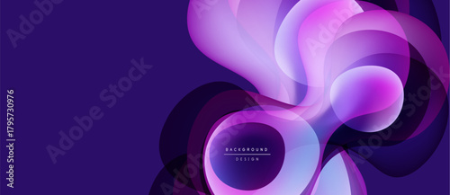 Abstract swirls, purple hues dominate design. Fluid shapes create dynamic, modern background. Soft gradients offer visual interest.