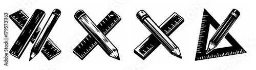 Crossed pencils and rulers graphic design elements for school and office supplies