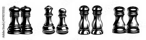 Creative salt pepper grinders shaped like chess pieces for kitchen and dining table