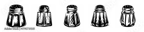 Collection of five vintage salt and pepper shaker drawings for kitchen decor and restaurant use