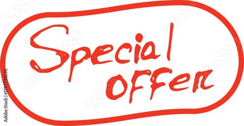 Hand-drawn orange 'special offer' message in oval frame design