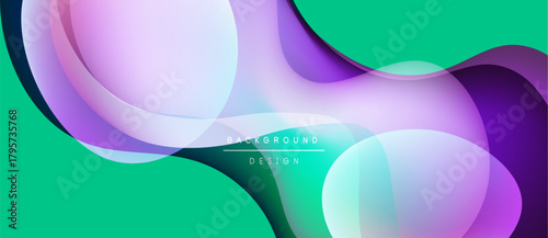 Abstract flowing shapes, vibrant colors. Gradient layers create dynamic visual effect. Modern design element for backgrounds.