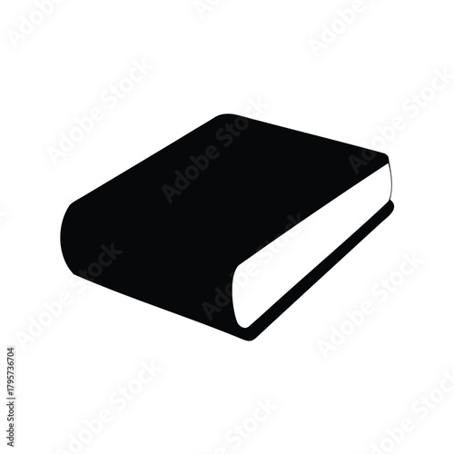 Monochrome illustration of a closed book with pages facing, on white background