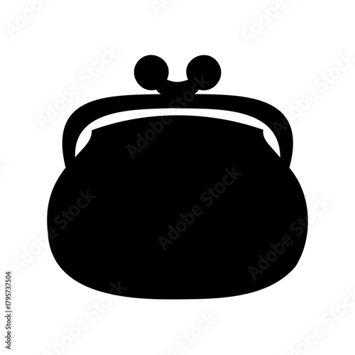 Silhouette image depicting a classic coin purse design in solid black color