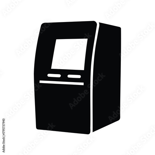 A minimalist black and white illustration of an automated teller machine