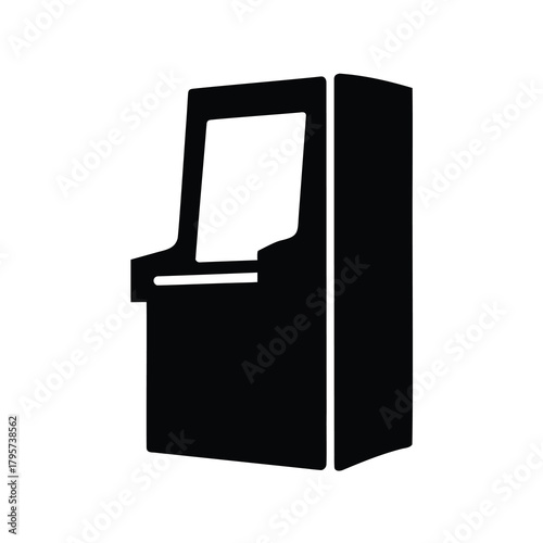 A stark black silhouette of a vintage arcade game machine cabinet