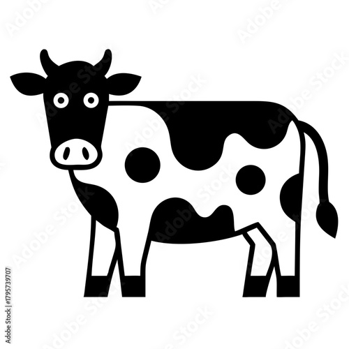 Black and white spotted cow standing, icon