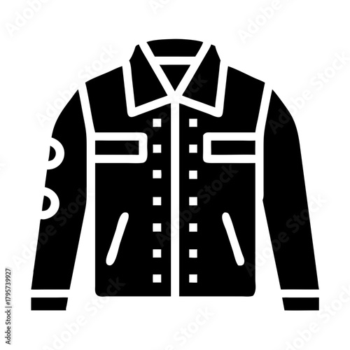 Black leather jacket with white stitching and pockets icon