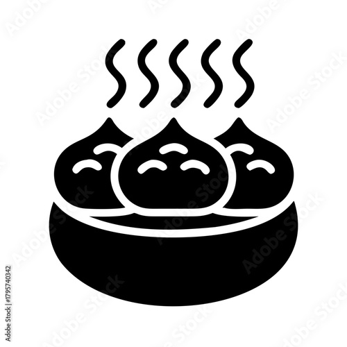Steaming dumplings in a bowl, icon