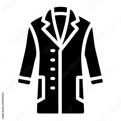 Black and white icon of a formal coat with buttons icon