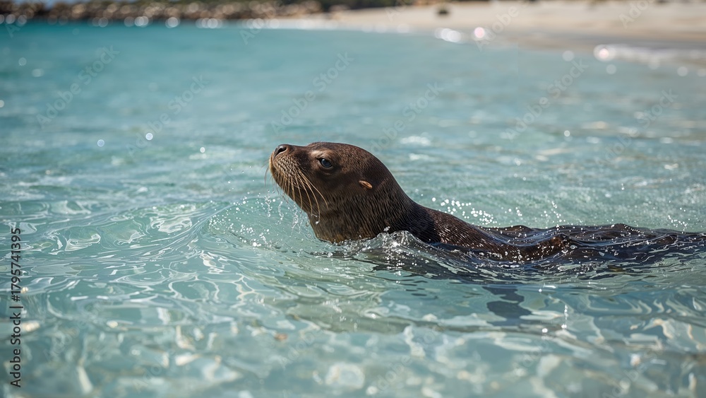 Obraz premium A sea otter swimming in water.