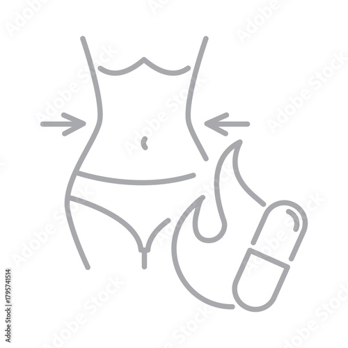 Fat burn line icon isolated on transparent background. Minimal outline fitness and metabolism symbol for workout programs, weight loss, nutrition plans, and health-related design projects.