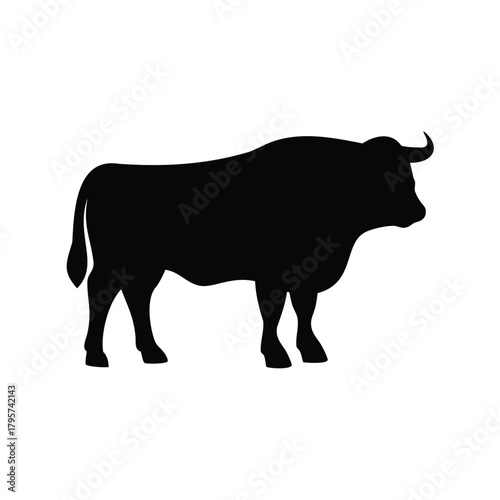 Silhouette of a powerful bull standing tall and strong on white background