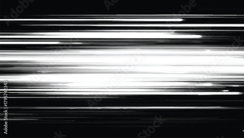 Abstract white horizontal light streaks creating dynamic speed motion blur effect illustration.
