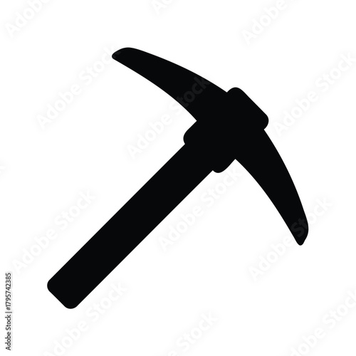 A black silhouette of a pickaxe mining tool on white background