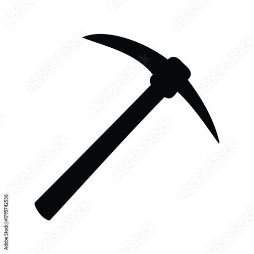 A Simple Black Silhouette of a Pickaxe Tool on a White Background