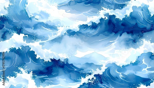 背景素材 波のシームレスパターン Background Seamless Wave pattern （Generative AI）