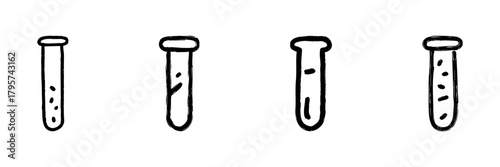 Test Tubes Line Icon Set In Doodle Style. Laboratory Equipment And Scientific Experimentation Outline Sketch Collection. Chemistry And Biology Research Tools. Hand Drawn Isolated Vector Illustration