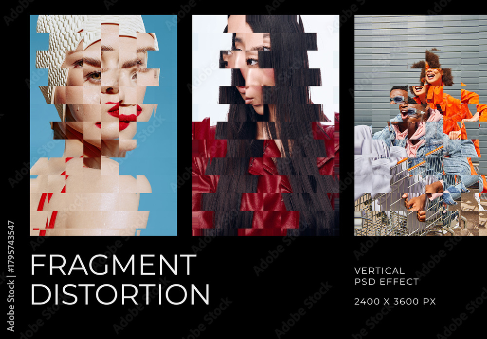 Fragmented Template Fragmented Vertical Image Effect Mockup Stock Template | Adobe Stock