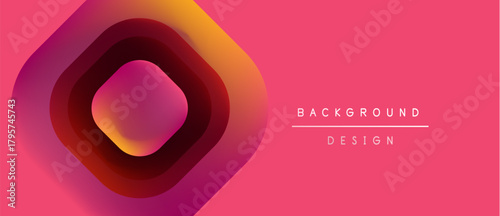 Abstract geometric design. Hexagon layers create vibrant gradient effect. Pink backdrop complements warm color scheme. Modern visual presentation.