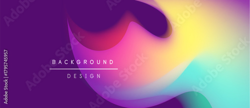 Abstract fluid shapes blend vibrant colors. Purple, pink, yellow create dynamic background design. Smooth gradients offer modern aesthetic.