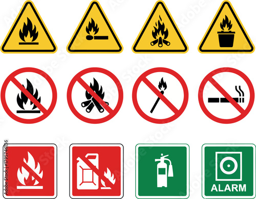 Fire Safety Warning Signs and Symbols Collection generated illustration on transparent background
