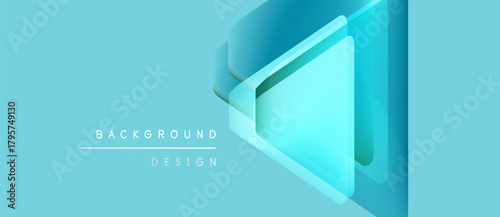 Abstract geometric design. Layered turquoise shapes create depth. Minimalist style with text elements indicating background design concept.