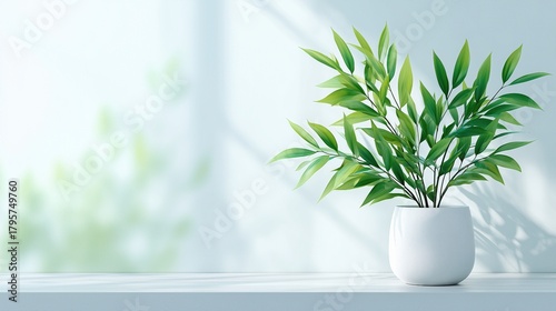 White vase with a green plant in it