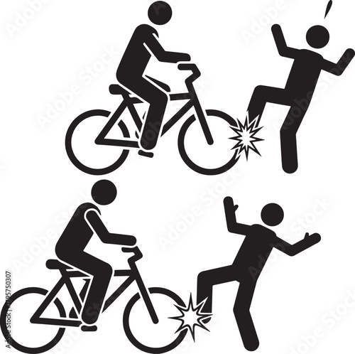 Cyclist accident illustration showing two people falling off bicycles silhouette