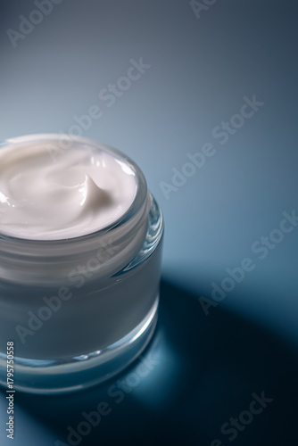 Skincare cream in a glass jar, a luxurious cosmetic product for facial beauty, moisturizing and anti aging