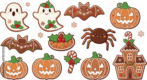 Cute Halloween and Christmas gingerbread cookies ghost