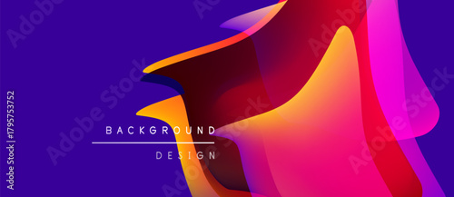 Abstract fluid shapes blend vibrant colors. Gradient transitions create dynamic background design. Modern aesthetic, visually appealing composition.
