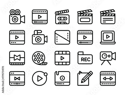 Video film production outline icon set