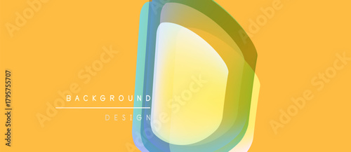 Bright yellow backdrop features layered, translucent letter D. Gradient colors create modern, abstract visual effect. Text reads background design.