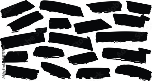 Collection of diverse grunge paint strokes marker lines brush swatches banner shapes high visibility vector graphic