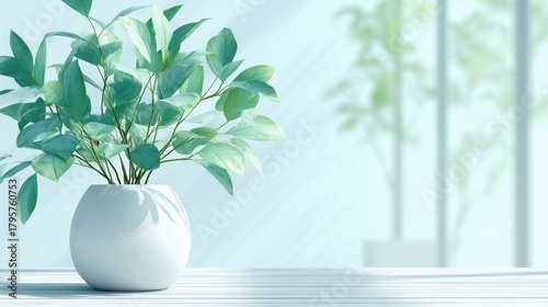 White vase with a green plant in it