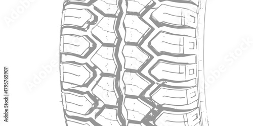 Gritty vehicle tire tread pattern detailed vector graphic illustration design