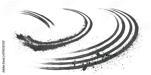 Dynamic tire tracks leaving dust and debris, abstract race driving symbol for speed