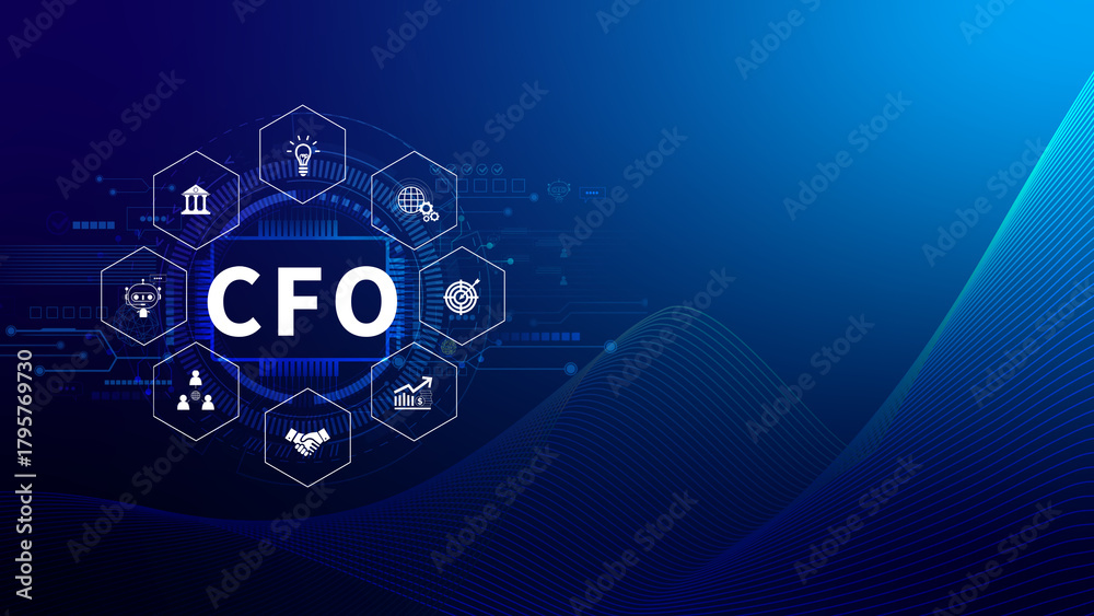 Fototapeta premium CFO, CFO digital technology concept. Internet, business and finance, strategy office work. Technology and network concept.