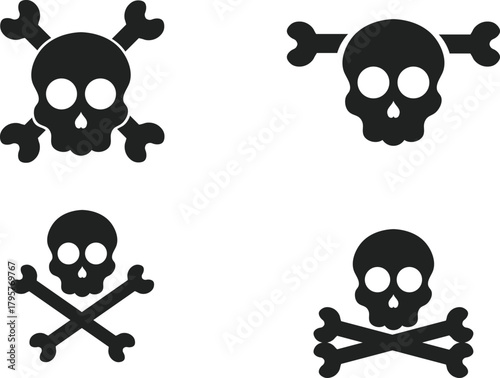 A simple black skull and crossbones icon, ideal for warning, danger, or spooky graphic themes.