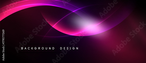 Dark background features vibrant pink curves, creating dynamic light effects. Modern design element suitable for digital projects.