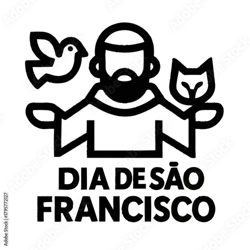 Celebrate Dia de São Francisco with this impactful graphic showcasing Saint Francis, a dove, and nature, perfect for religious and cultural promotions